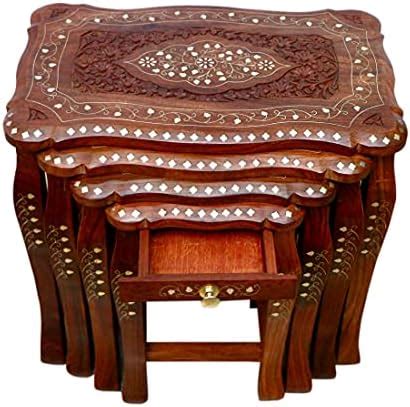 Imperial Wooden Art Sheesham Handcrafted Wooden Nesting Tables with ...