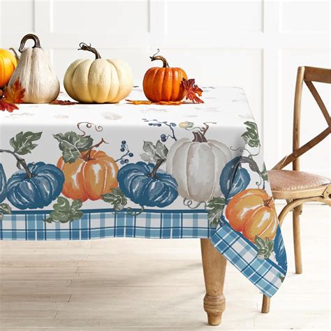 Thanksgiving Tablecloth Oval Fall Tablecloth Pumpkin Plaid Autumn ...