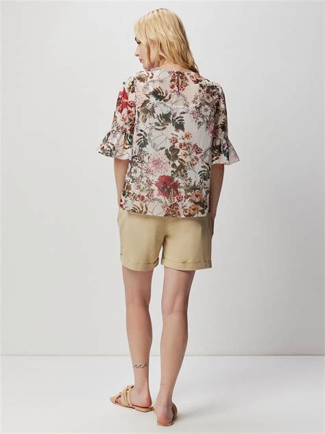 White Floral Print Blouse Top