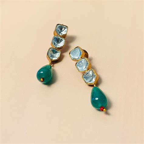Stunning Triple Glass Polki Stud Earring – Abdesignsjewellery