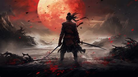 Dangerous Samurai in Red Full Moon Wallpaper, HD Artist 4K Wallpapers ...