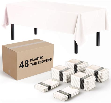 White Tablecloths for Rectangle Tables in Bulk 48 Pack White Plastic ...