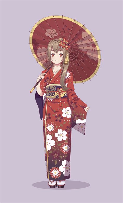 Anime manga girls in traditional Japanese kimono costume holding paper ...