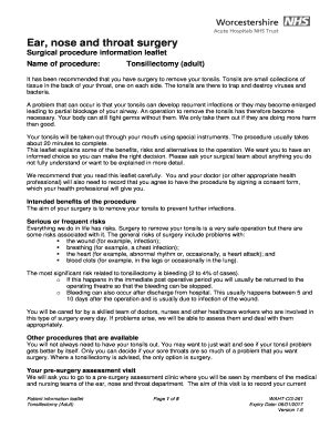 Fillable Online Tonsillectomy (adult) Fax Email Print - pdfFiller