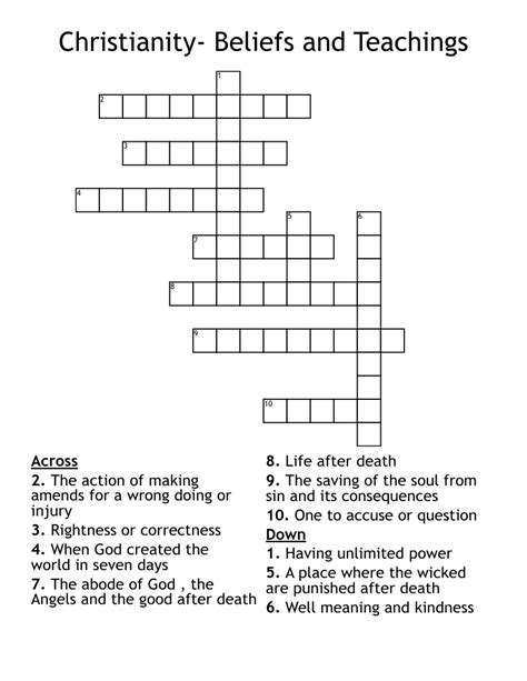 Christianity- Beliefs and Teachings Crossword - WordMint