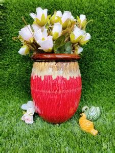 Niyara Red Cylinder look 8 inches height planter for indoor outdoor ...