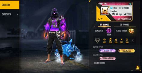 TSG Legend's Free Fire ID, K/D ratio, rank, monthly income, and channel ...