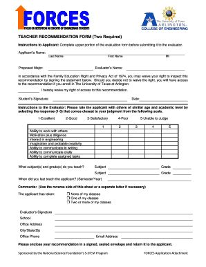 Fillable Online uta TEACHER RECOMMENDATION FORM (Two Required) - uta ...