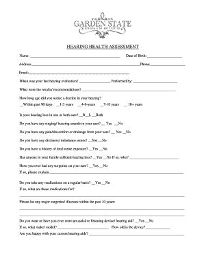 Fillable Online HEARING HEALTH ASSESSMENT Fax Email Print - pdfFiller