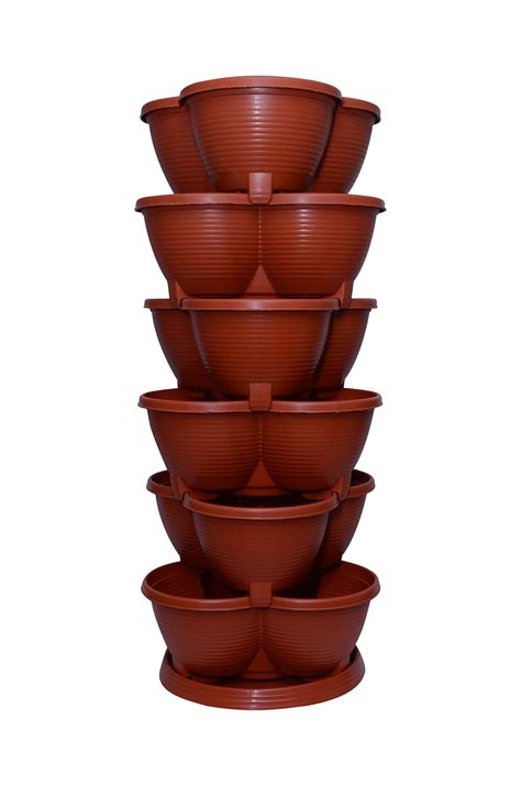 GARDENS NEED Vartica Stack a Planter Set (Teracotta, 6 Pots + 1 Drip ...