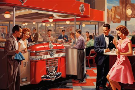 Premium Photo | Retro 1950s diner interior with people drinking beer ...