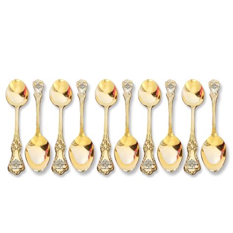 Buy INDIAN ART VILLA Brass Designer Dessert Spoon Set of 8, Handcrafted ...