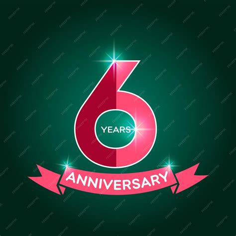 Premium Vector | 6th years anniversary logo with red ribbon icon flat ...