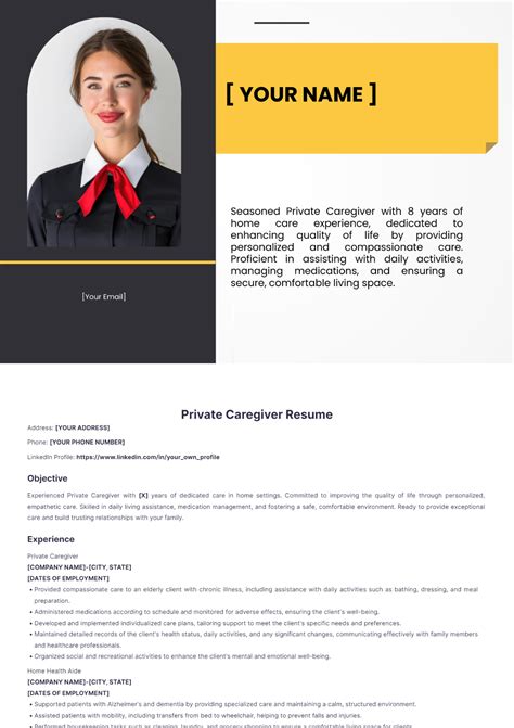 Free Private Caregiver Resume Template to Edit Online