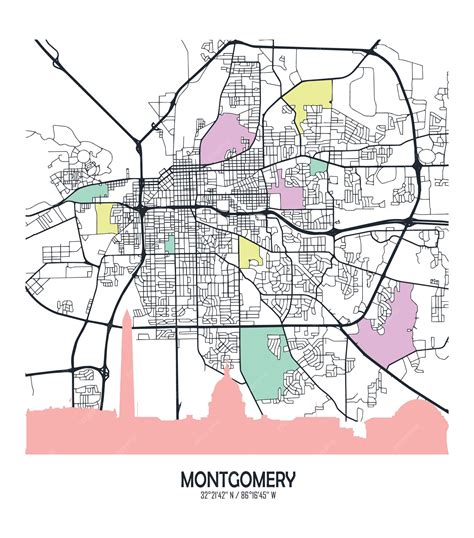 Premium Vector | Vector map of the city of Montgomery Alabama United States