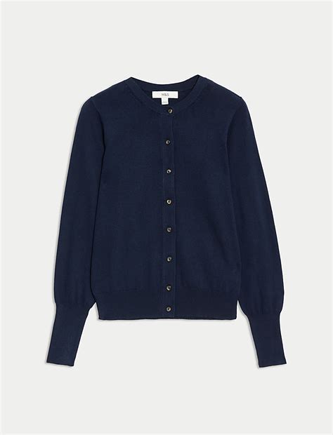 Buy Crew Neck Button Front Cardigan at Marks & Spencer