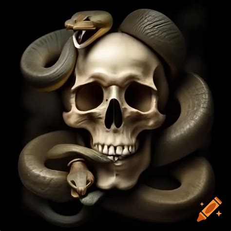 Illustration of a human skull and spine with entwined snakes and ...
