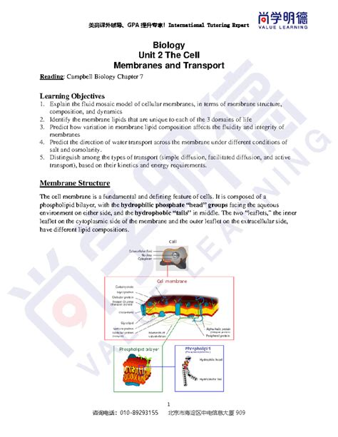 AP Biology Unit 2 - notes - 1 Biology Unit 2 The Cell Membranes and ...