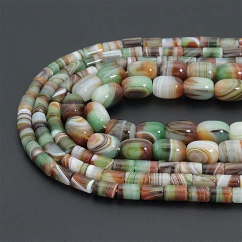 Green Brown Red Cylinder/Barrel Agate, Sku#U2356 – Bestbeads&Beyond