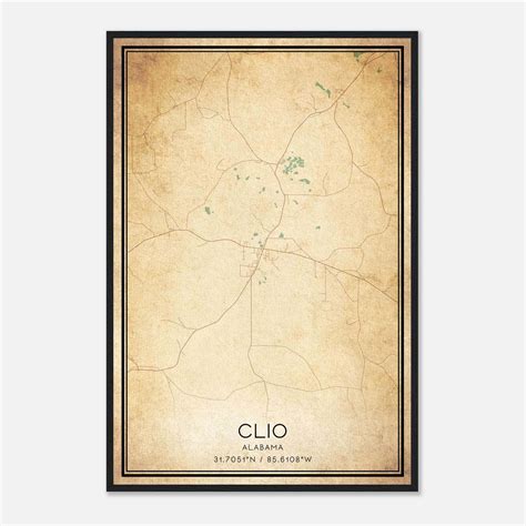 Vintage Clio Alabama Map Poster, Clio AL City Road Wall Art Print ...