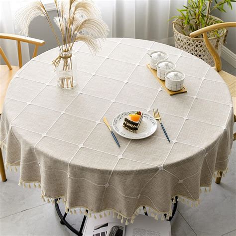 Round Tablecloth, TACYKIBD Boho Plaid Tassel Round Table Cloth, Heavy ...