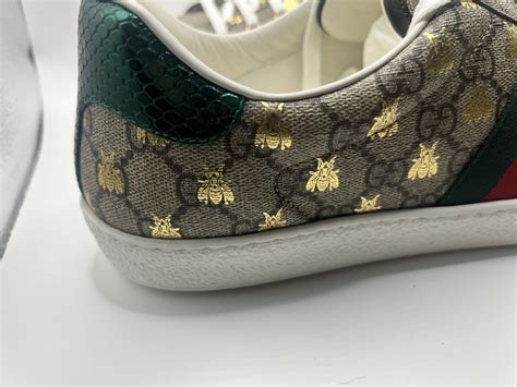 Gucci Beige/Brown GG Supreme Canvas Ace Bee Print Lace Up Sneakers G 10 ...