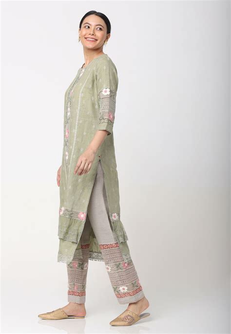 Buy - Kaveri Sweet amour sage green elsa tunic and ebba pants | Elan Store