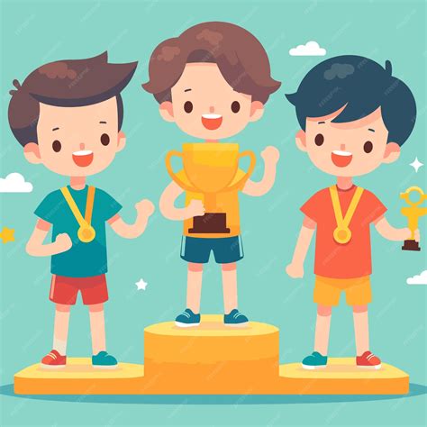 Premium Vector | Winner kids students pedestal first second third ranking flat trophy successful ...