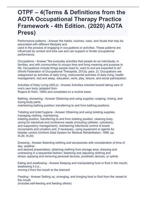 OTPF – 4(Terms & Definitions from the AOTA Occupational Therapy ...