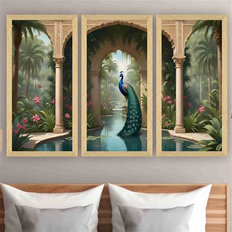 Livin'luxe Set of 3 Peacock modern art Boho painting Premium Framed ...