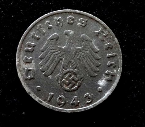 WWII German 3rd Reich Nazi Coin Swastika Eagle 1943-E 5 Reichspfennig ...