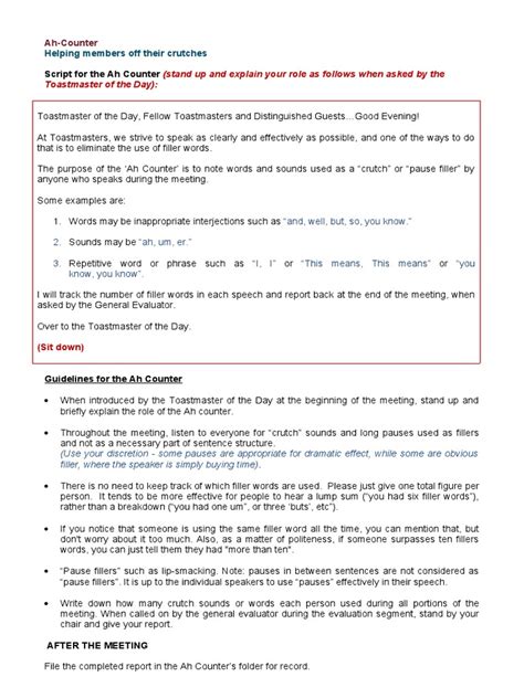 Image result for Toastmaster Ah Counter Role Script