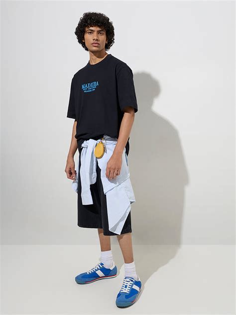 Buy Nuon Black Printed Relaxed-Fit Cotton T-Shirt from Westside