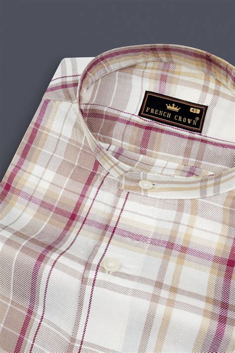 Spring Cream And Raspberry Pink Casual Checks Plaid Premium Tencel ...