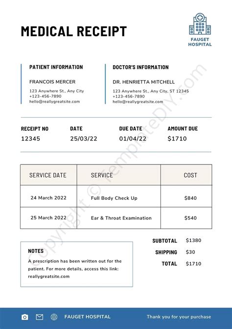 Medical Receipt Template Printable | PDF, Word & Excel | Doctors note template, Document sign ...