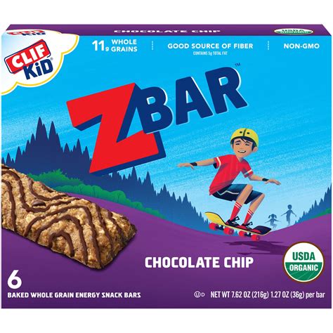 CLIF Kid Zbar Organic Granola Bars, Kids Snacks, Chocolate Chip, 6 Ct ...