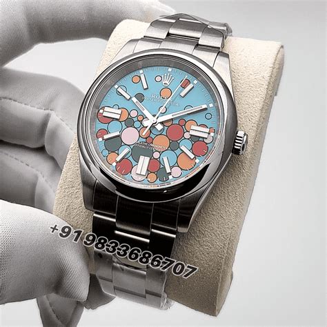 Rolex Oyster Perpetual Turquoise Blue Celebration Motif Dial 41mm Exact ...