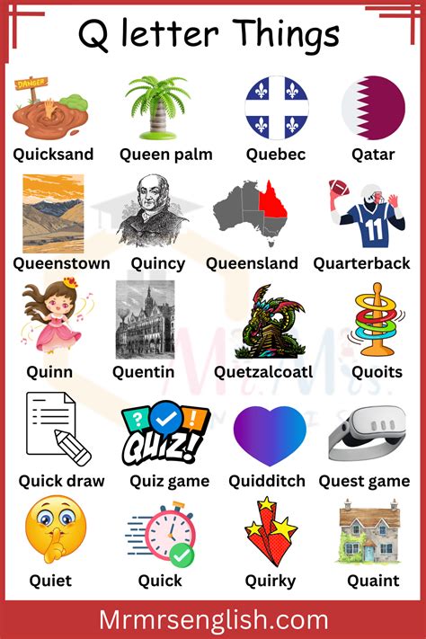 Q letter Things Names and Pictures for kids - MR MRS ENGLISH