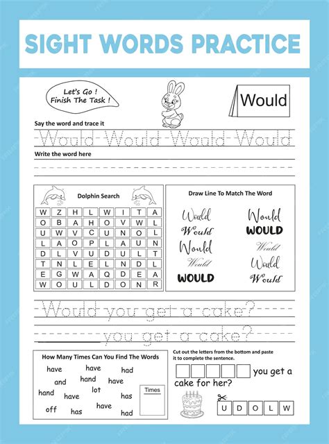 Premium Vector | Sight words practice workesheet
