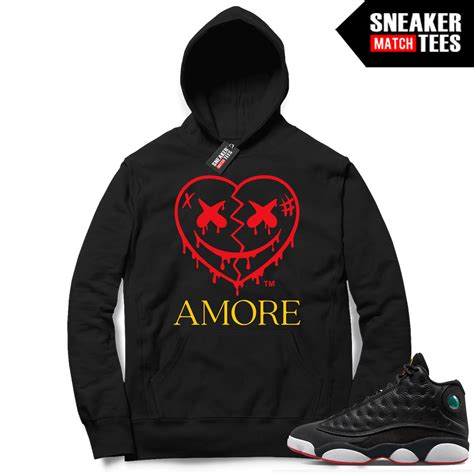 Jordan 13 Playoffs Match Hoodie Black AMORE Crazy Love Heart