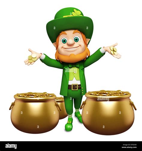 Leprechaun for st Patrick's day standing with golden pot Stock Photo ...