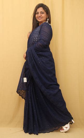Stunning Blue Chikankari Georgette Saree with Sequins Work