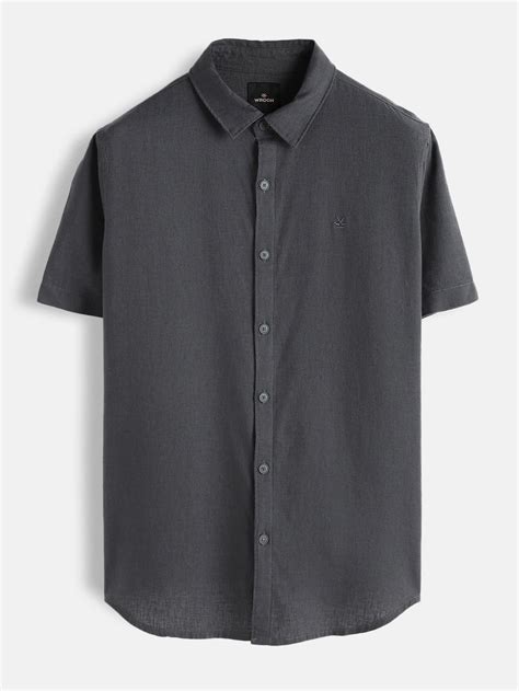 Solid Linen Blend Slim Fit Shirt | Dark Grey – Wrogn