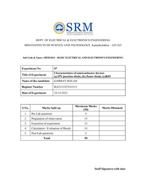 Experiment 4- Load test on single phase transformer. - DEPT. OF ...
