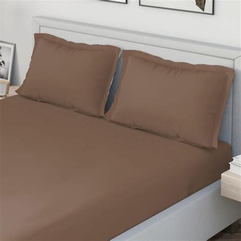Buy D'DECOR Spectrum Brown Solid Cotton Super King Bedsheet Set ...
