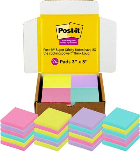 Notas adesivas Post-it, coleção Bright Color, pacote com 24 blocos ...