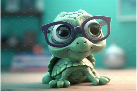 Cartoon Turtle with Glasses
