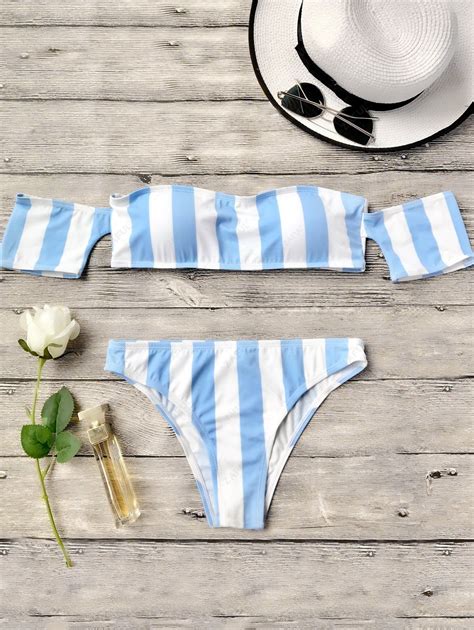 Striped Off The Shoulder Bikini Set In BLUE | ZAFUL 2026