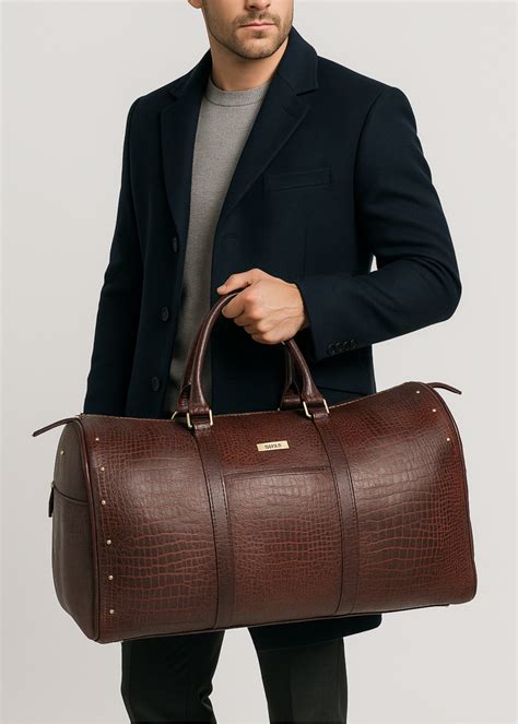 Alfred- Maroon leather croc print duffel bag – thestruttstore