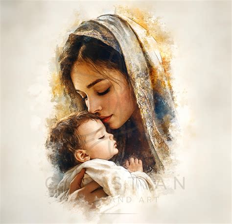 Mary and Jesus Artwork, Nativity Christmas Digital Painting, Virgin St ...